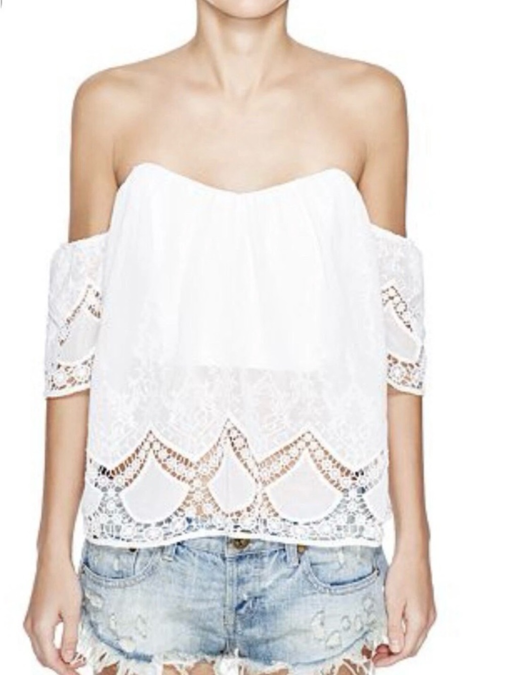 Lucy Paris White Off-Shoulder Lace Crochet Blouse